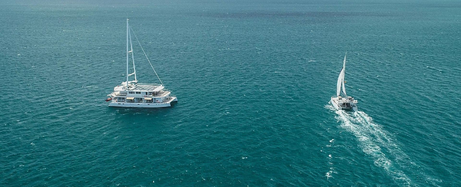 Sail Lanka Ocean Diamond under sail on the Indian Ocean, aerial view