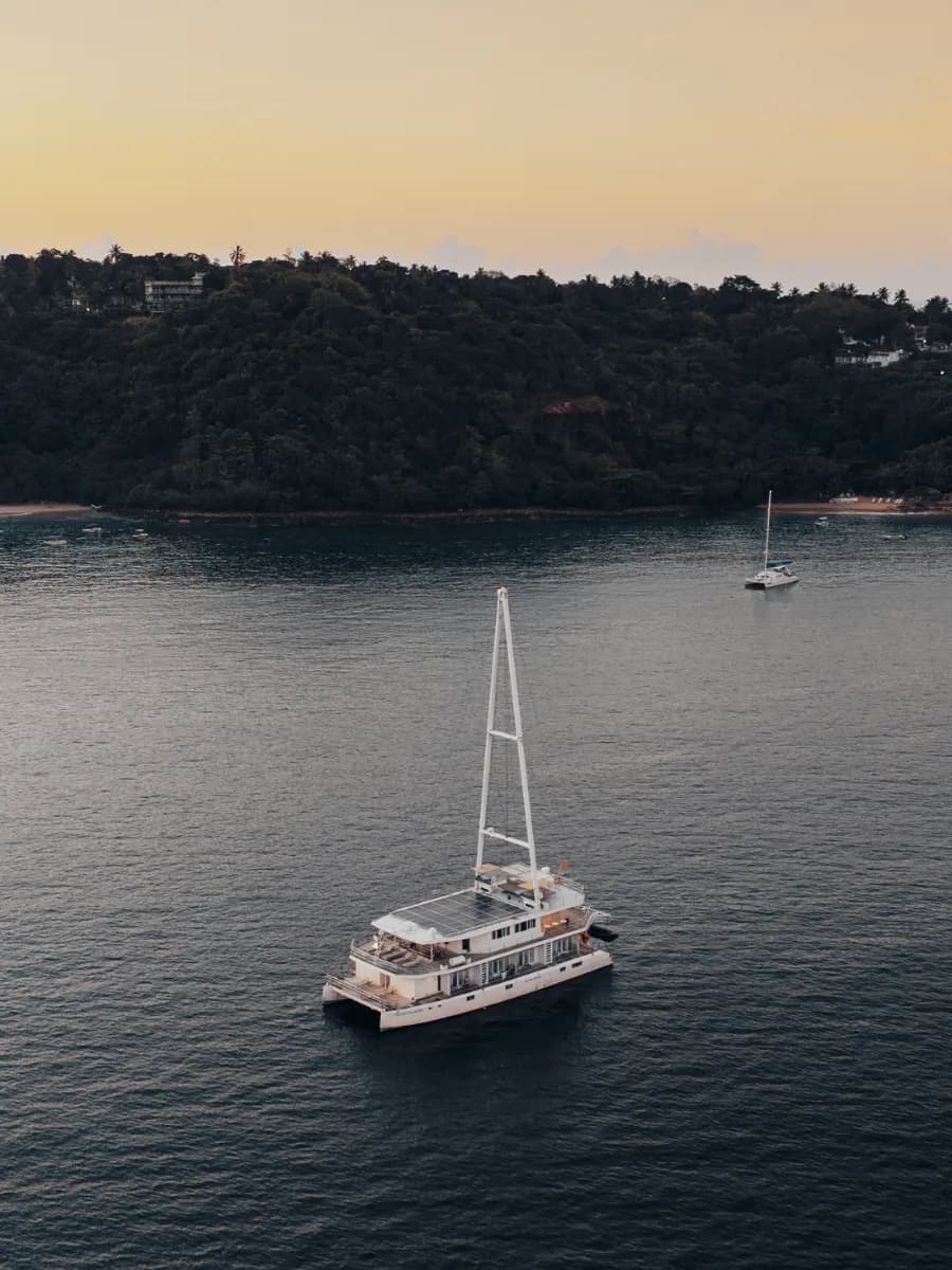 Guests aboard a Sail Lanka sunset cruise off the Sri Lankan coast