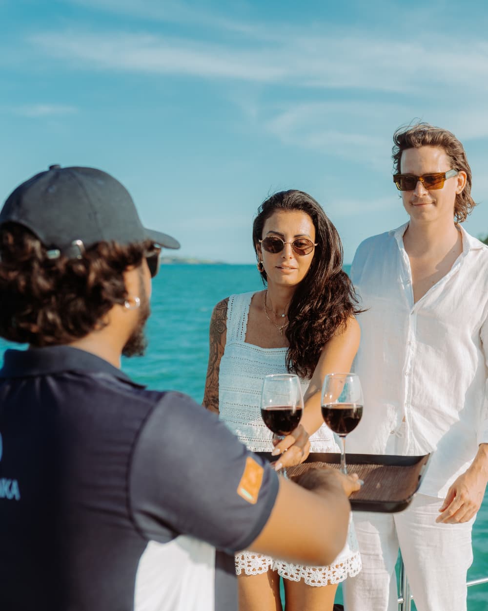 Guests being hosted on the deck of a Sail Lanka vessel